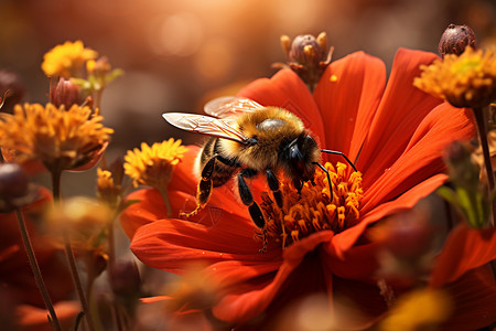 蜜蜂与花朵背景图片