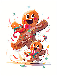 有趣的人开心欢乐的姜饼人母子插画