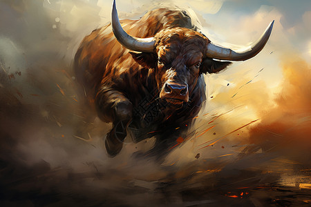 奔跑冲锋的公牛背景图片
