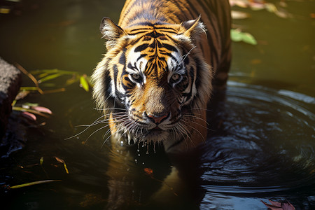 危险水域水域中野生的老虎背景