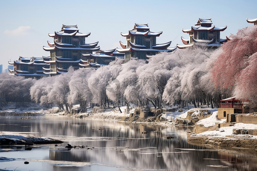 冬日户外的复古建筑物图片