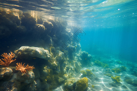 海底珊瑚礁中的海星背景图片