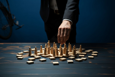 酷炫棋子西装男人进行棋艺布局背景