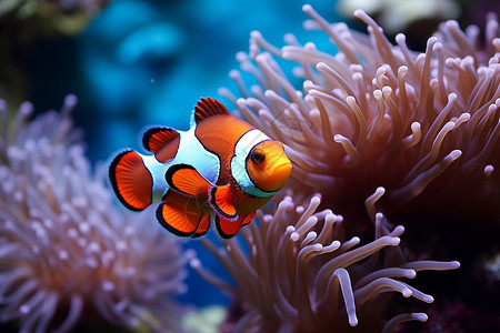 海底世界的小丑鱼背景图片