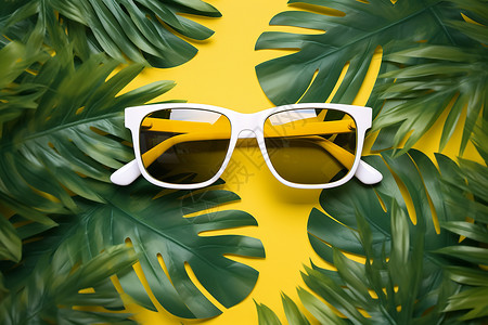棕榈扇叶热带主题的时尚墨镜设计图片