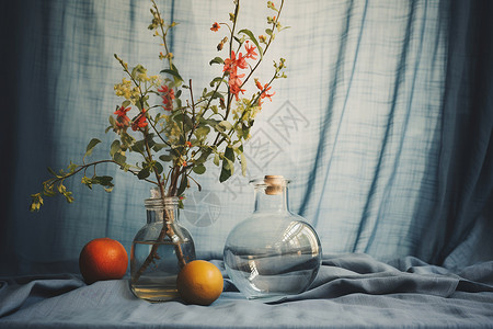 花枝透明素材典雅精致的透明花瓶背景