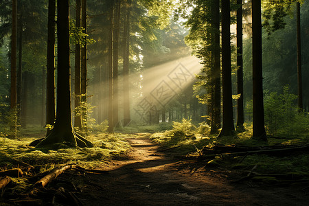 林中阳光树林中的小路背景