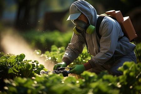 农田中喷洒农药的人背景图片