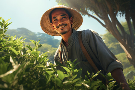 微笑的茶农背景图片