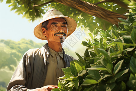 亚洲茶农微笑背景图片