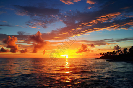 云时光夜幕降临海上的夕阳背景