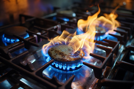 厨房的火焰煤气灶背景图片