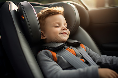 汽车座位上睡觉的男孩背景图片