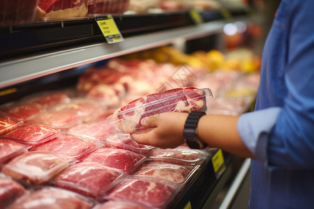 肉类超市货架上的新鲜猪肉背景