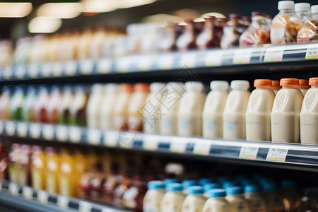 超市牛奶素材货架上的健康牛奶背景