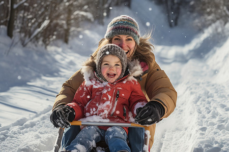 滑雪的娱乐母女背景图片