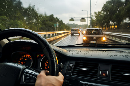 高速公路上雨中行驶的车辆图片