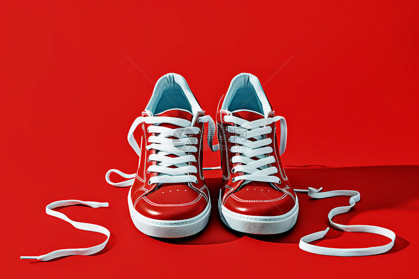 红色背景中的运动鞋图片