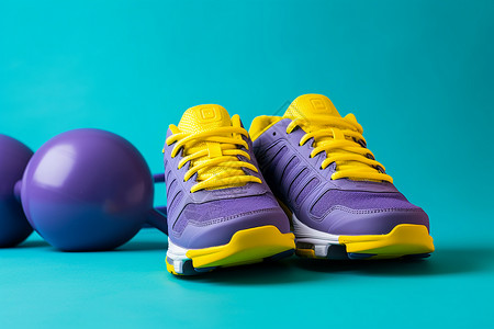 地掷球地面上时尚的运动鞋和球背景
