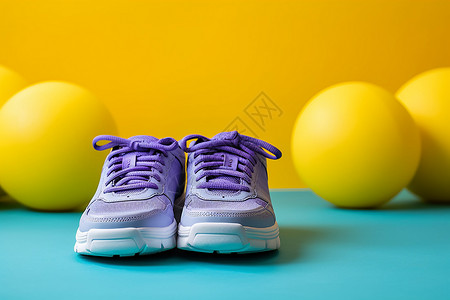 地面上清新的紫色运动鞋背景图片