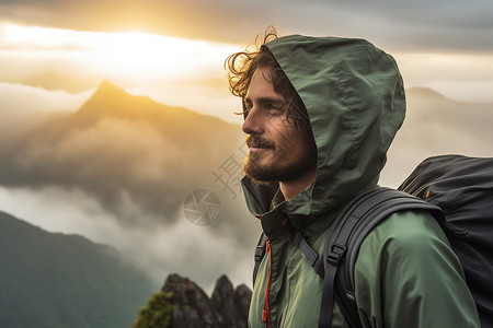 户外登上山顶的男士背景