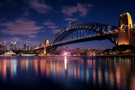 夜幕下的桥与城市背景图片