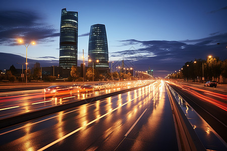 公交车道繁忙城市夜景设计图片