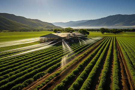 农场的灌溉技术背景图片