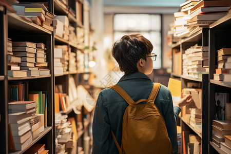 图书馆中翻阅图书的学生高清图片