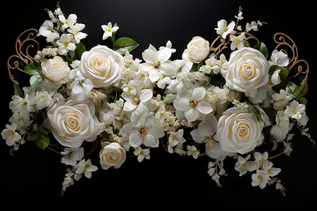 炫彩花卉边框白色鲜花画框背景