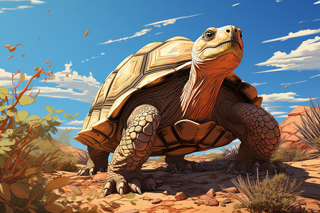 加拉帕戈斯巨龟蓝天下的巨龟插画