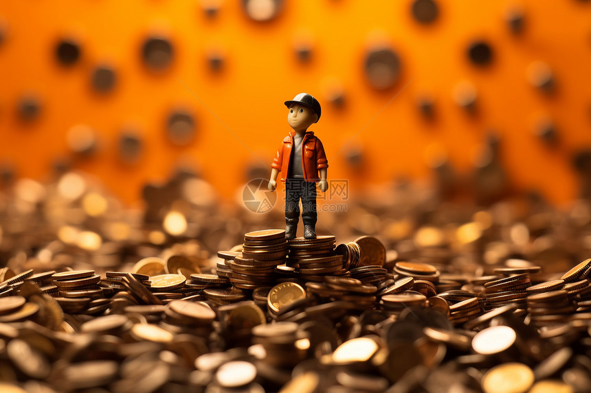 玩具站在硬币上图片