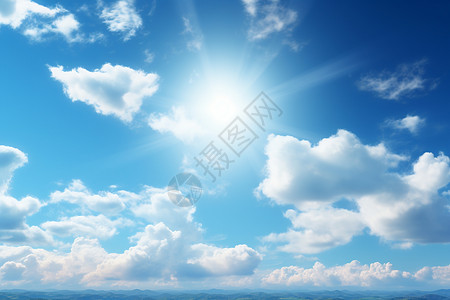 白云朵蓝天白云中耀眼的太阳背景