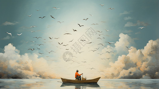 平静海面上的渔夫插图背景图片