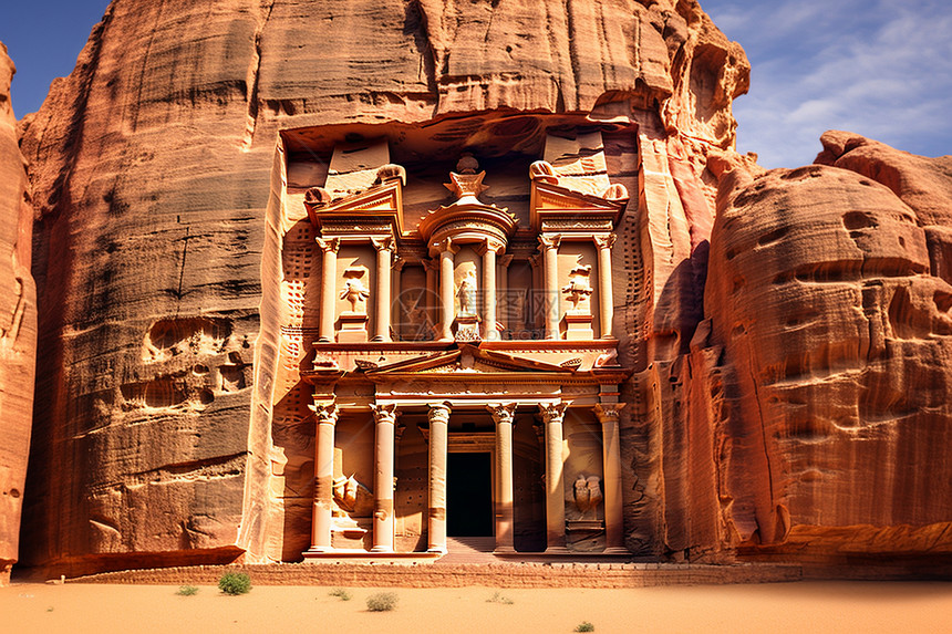 沙漠岩石中的历史遗迹建筑图片