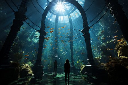 海底景观创意海底宫殿景观插画