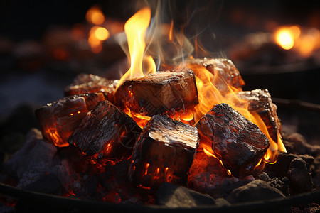 煤炭燃烧的火苗高清图片