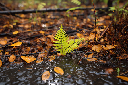 雨中的蕨叶背景图片