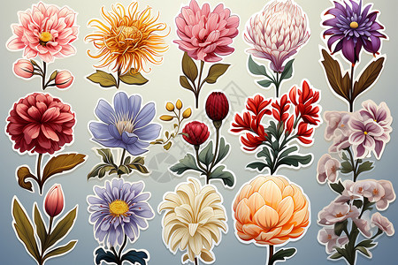 品种多样的鲜花拼贴图背景图片