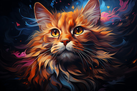 创意抽象彩色猫咪头像背景图片
