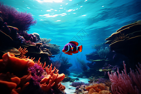 梦幻海底的条纹鱼高清图片