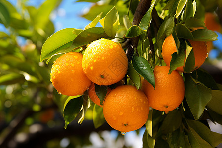 多汁橙子丰收时节橙子树上挂满橙子背景