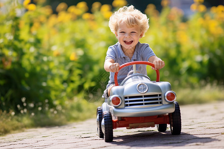 运输小车欢乐夏日的小男孩背景