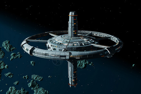 宇宙站中的科幻飞船背景图片