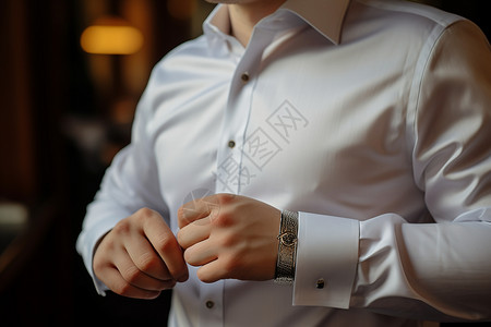 婚礼婚礼表设置一个戴着手表的男人背景