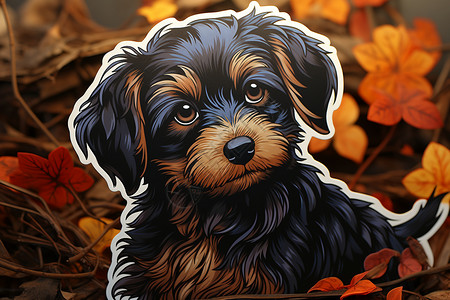 秋天叶子里坐着一只狗背景图片