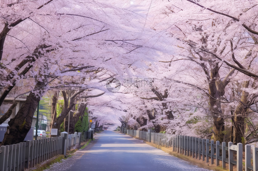 美丽的春季樱花街道图片
