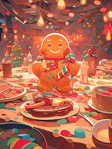 喜悦创意美味姜饼人与圣诞的喜悦插画