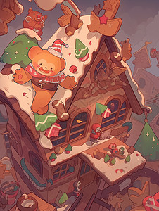 欢乐的小甜饼屋插图背景图片