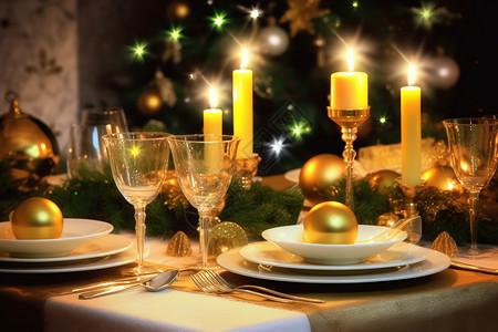 温馨的圣诞晚餐餐桌背景图片